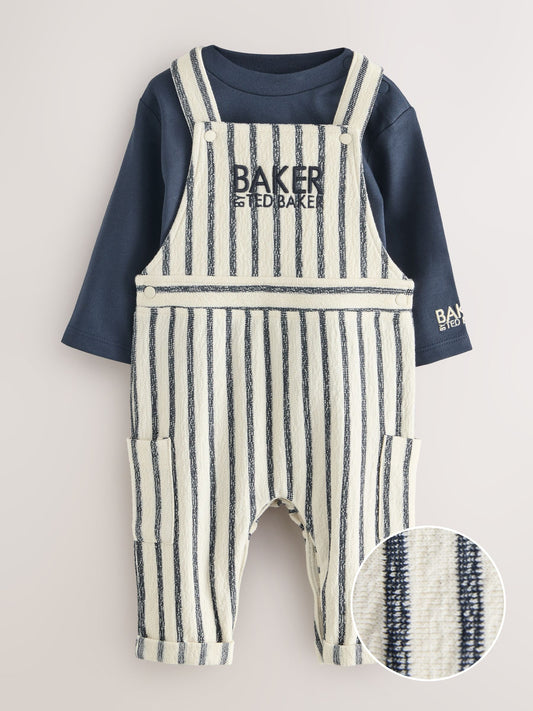 Baker by Ted Baker Long Sleeve T-Shirt and Striped Dungarees Set