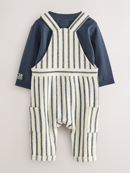 Baker by Ted Baker Long Sleeve T-Shirt and Striped Dungarees Set