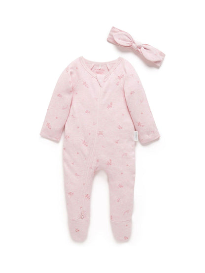 Purebaby Pink Zip 100% Cotton Sleepsuit & Headband Set image 2