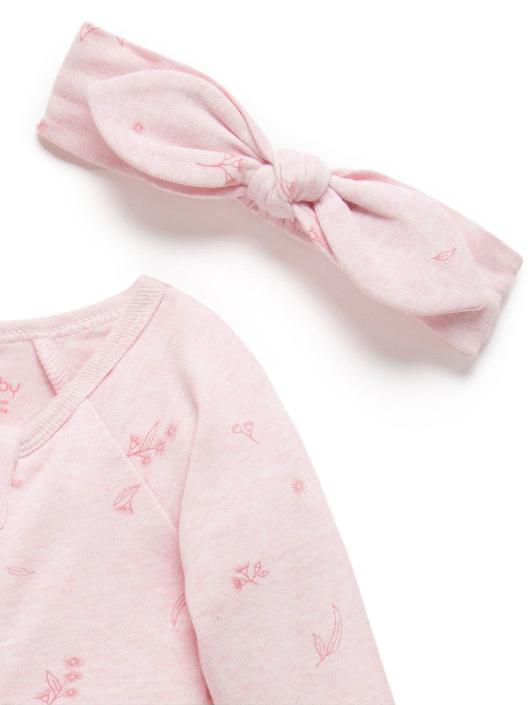 Purebaby Pink Zip 100% Cotton Sleepsuit & Headband Set image 3