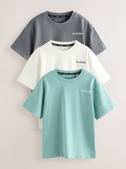 Dsiney Kidz - smALLSAINTS Teal Blue/Grey Logo Crew Relaxed T-Shirts 3 Pack image 1