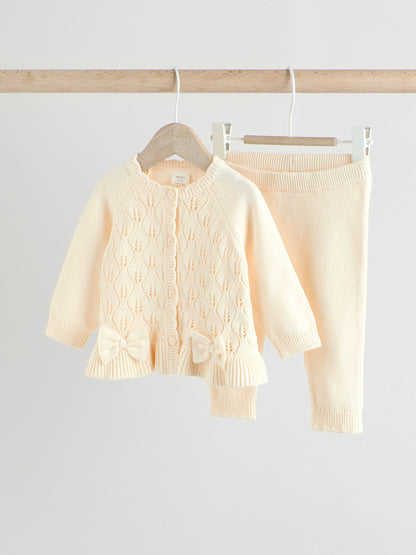 White Frill Knitted Bow Baby Cardigan Set (0mths-3yrs)