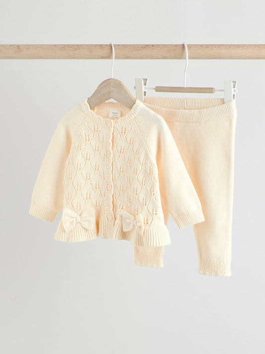 White Frill Knitted Bow Baby Cardigan Set (0mths-3yrs)
