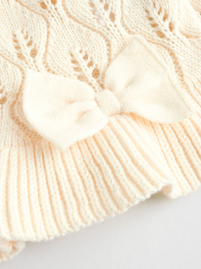 White Frill Knitted Bow Baby Cardigan Set (0mths-3yrs)