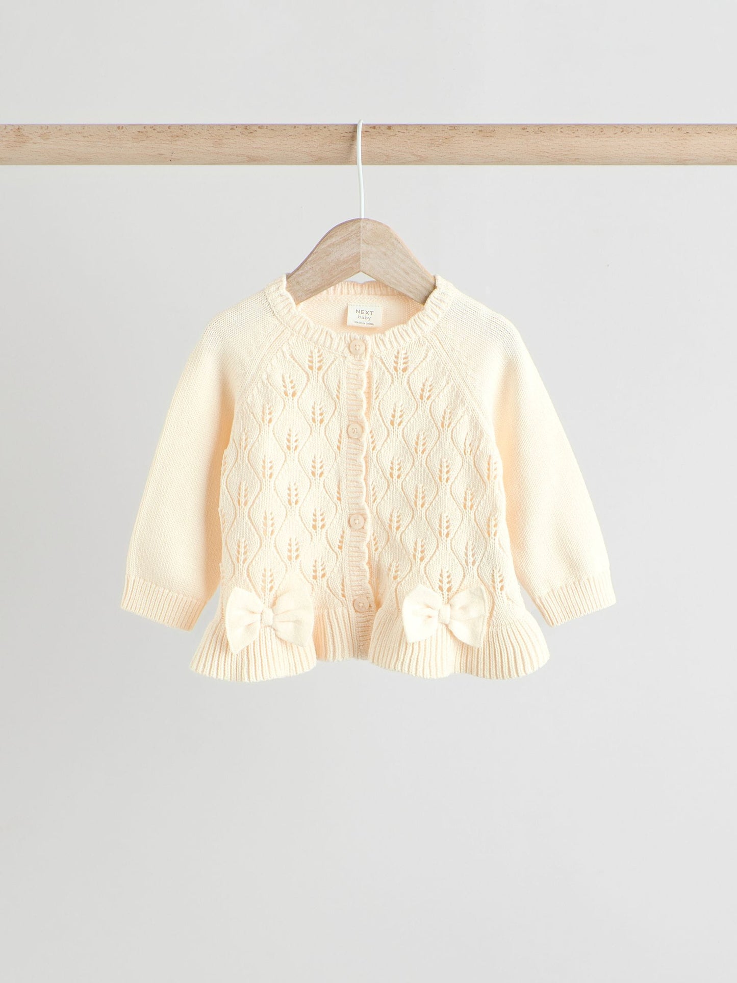 White Frill Knitted Bow Baby Cardigan Set (0mths-3yrs)