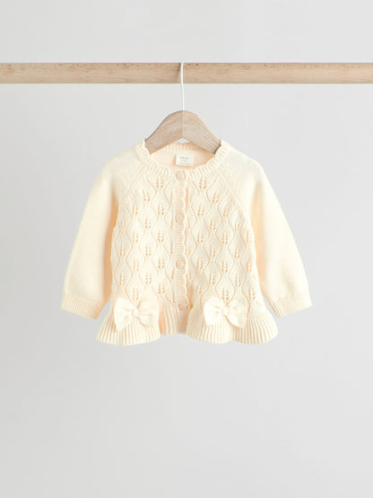 White Frill Knitted Bow Baby Cardigan Set (0mths-3yrs)
