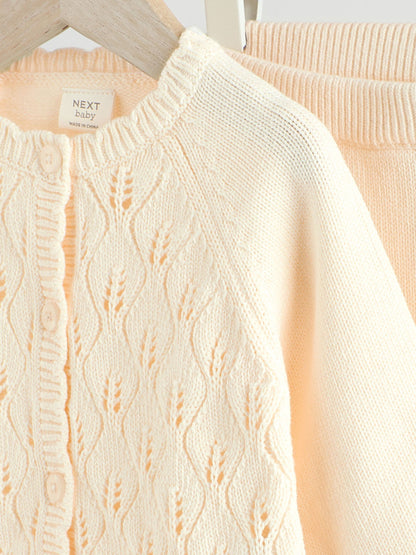 White Frill Knitted Bow Baby Cardigan Set (0mths-3yrs)