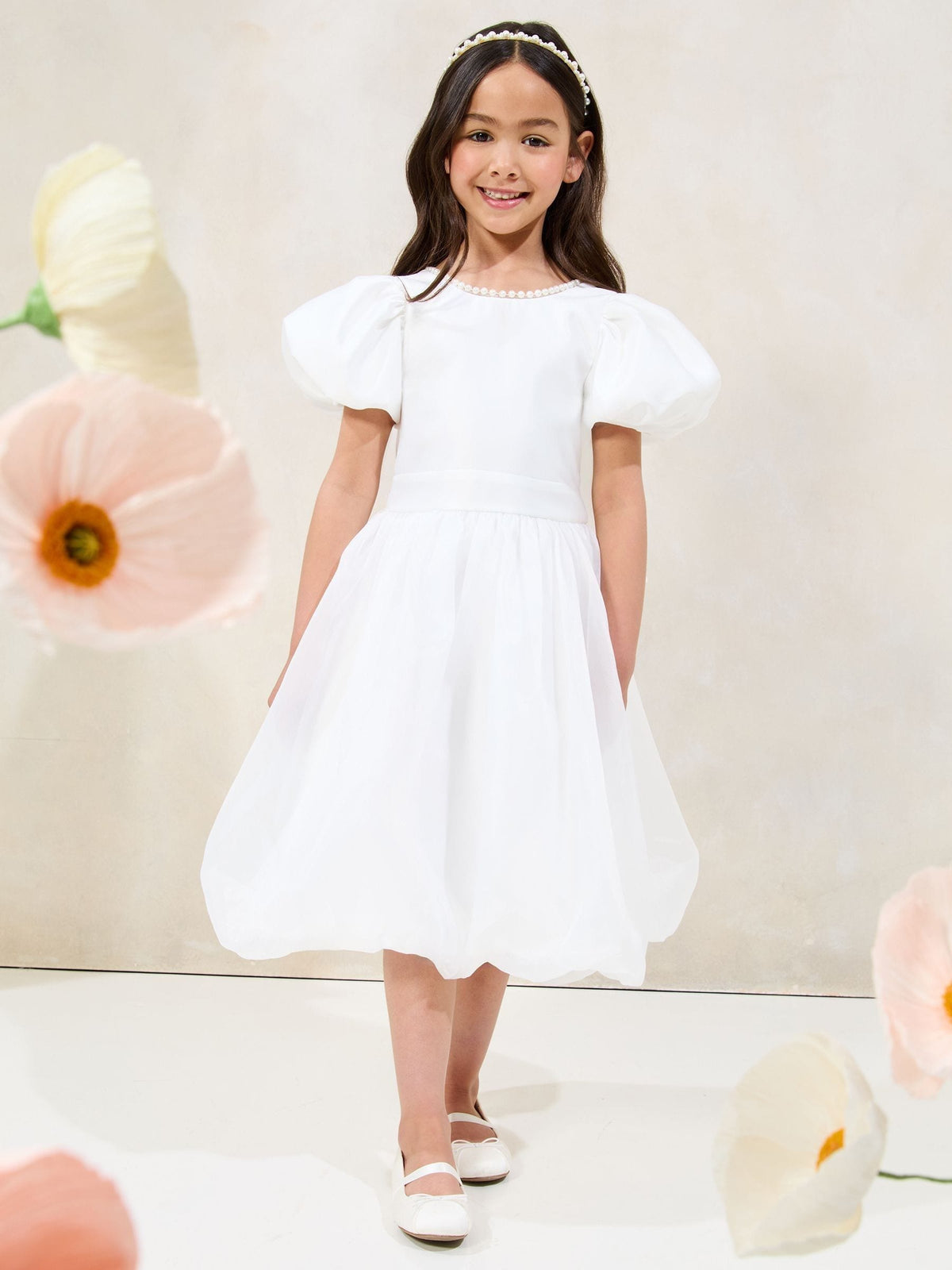 Lipsy Ivory Puff Sleeve Bubblehem Occasion Dress (2-11yrs) - image 1