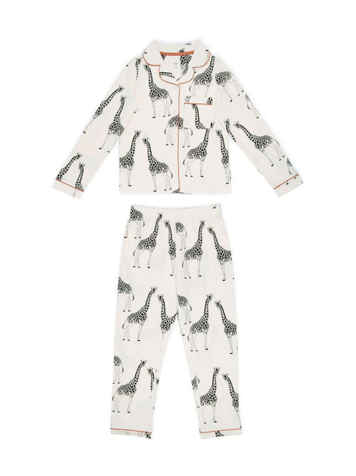 Chelsea Peers Cream Kids Cotton Giraffe Print Cuban Collar Button Up Long Pyjama Set - image 1