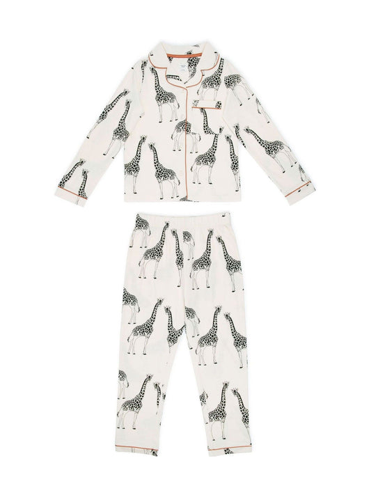 Chelsea Peers Cream Kids Cotton Giraffe Print Cuban Collar Button Up Long Pyjama Set - image 1