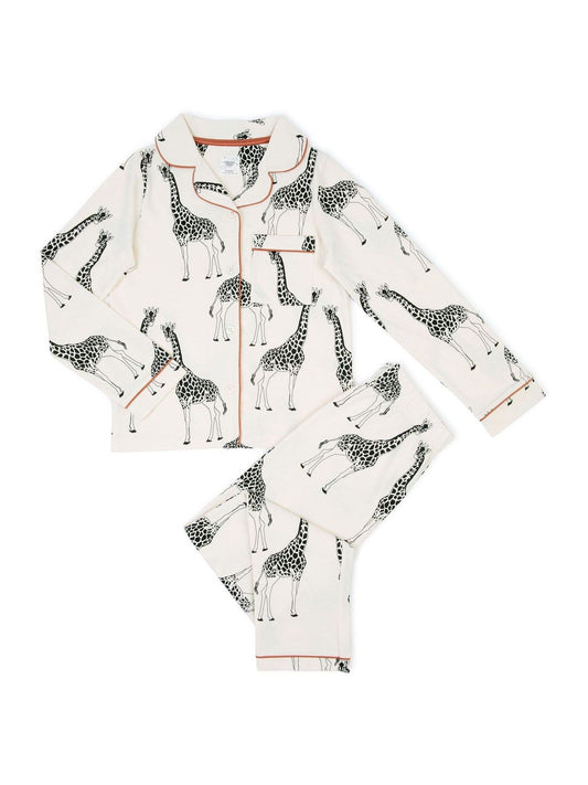 Chelsea Peers Cream Kids Cotton Giraffe Print Cuban Collar Button Up Long Pyjama Set - image 2