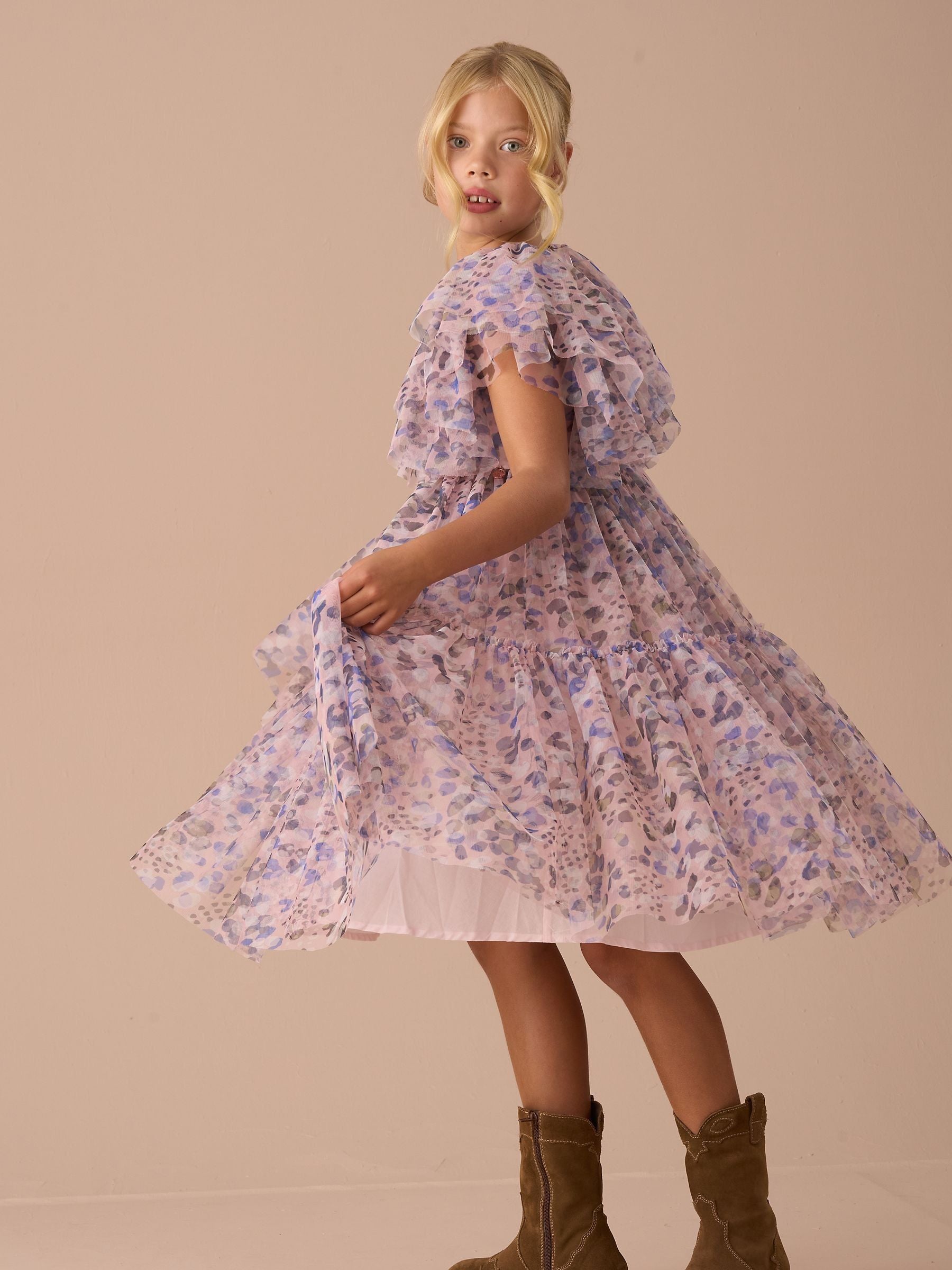 Angel & Rocket Pink Juliana Printed Frill Mesh Dress image 3