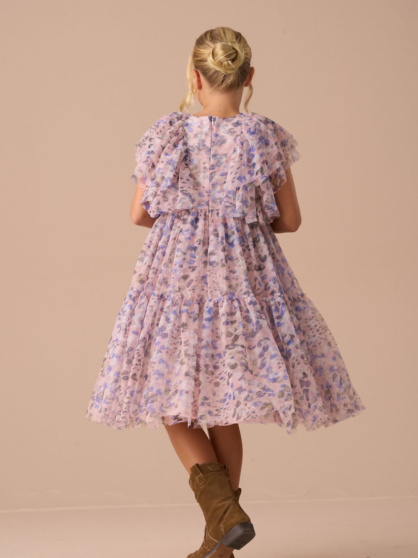 Angel & Rocket Pink Juliana Printed Frill Mesh Dress image 5