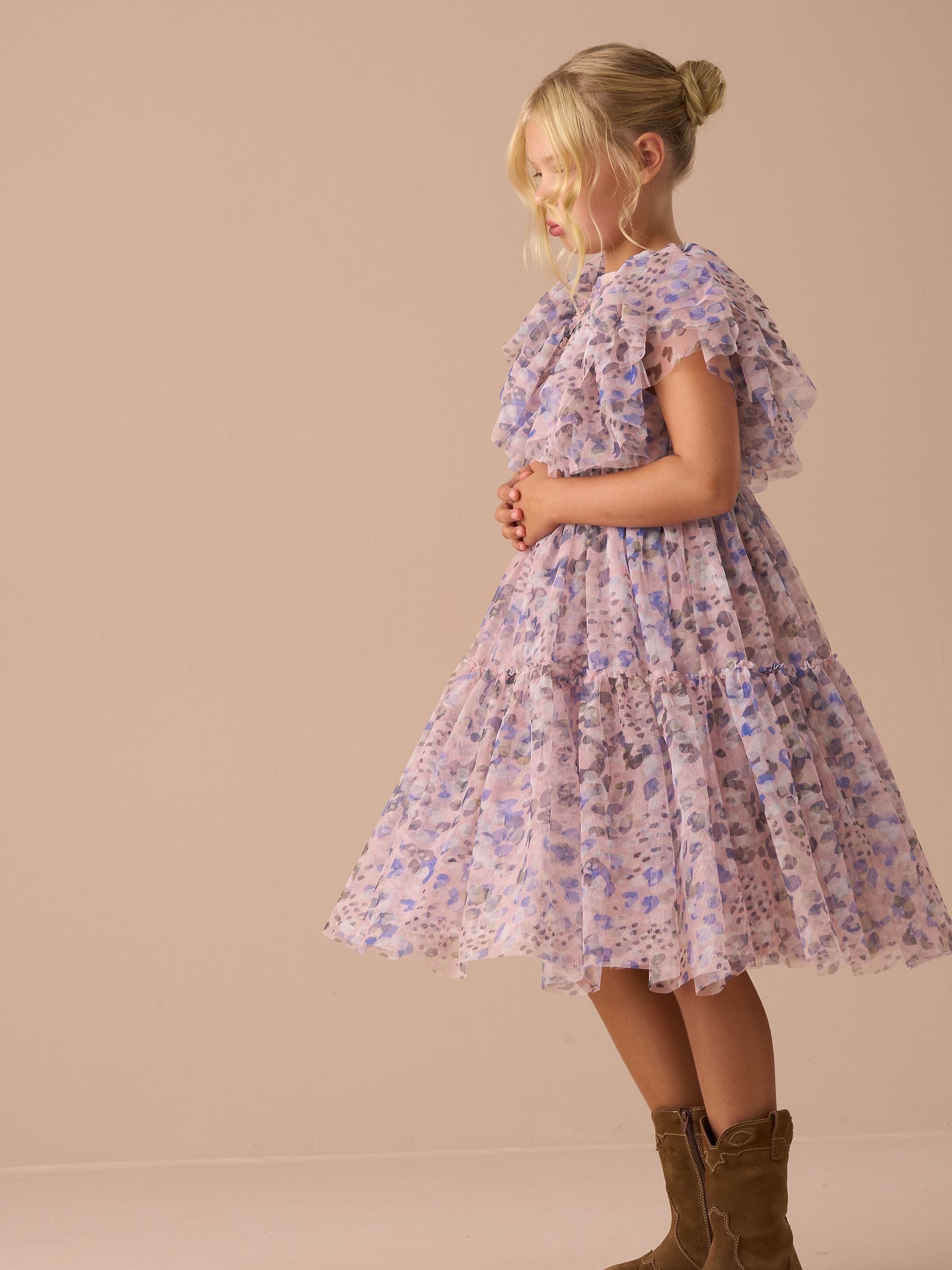 Angel & Rocket Pink Juliana Printed Frill Mesh Dress image 6