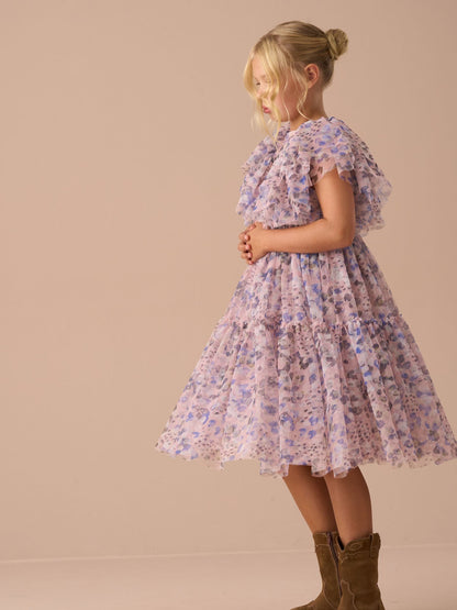 Angel & Rocket Pink Juliana Printed Frill Mesh Dress image 6