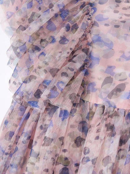 Angel & Rocket Pink Juliana Printed Frill Mesh Dress image 8