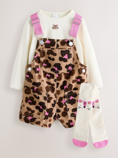 Animal Printed Dungarees with Top and Tights Set (3mths-7yrs)