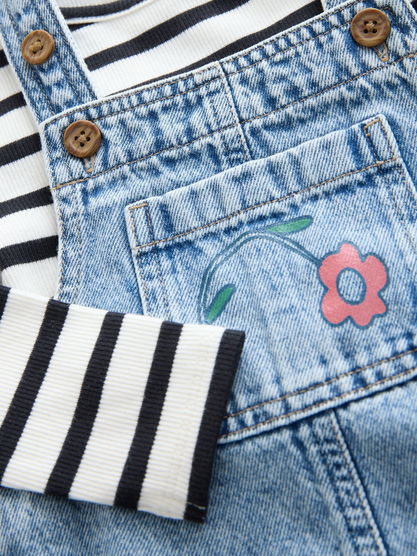 Mid Blue Denim Animal Print Dungarees and Stripe T-Shirt Set (3mths-7yrs)