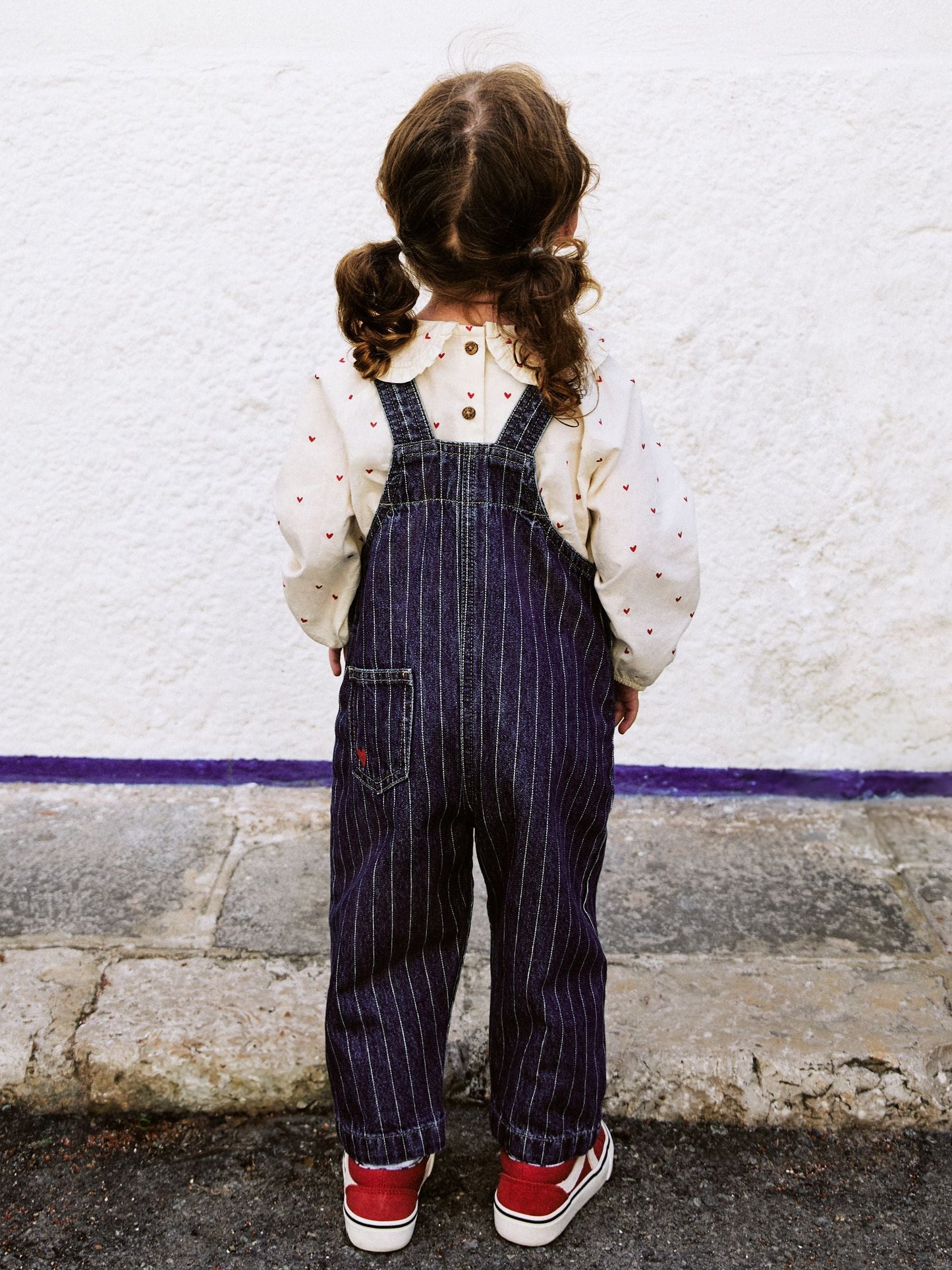 Dark Blue Denim Dungaree and Heart Print Blouse Set (3mths-7yrs)