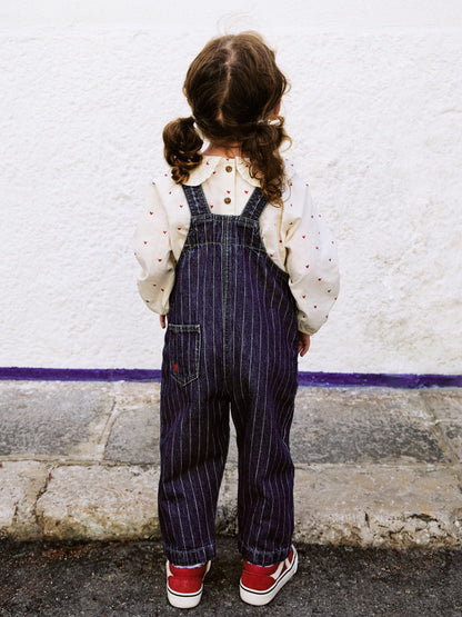 Dark Blue Denim Dungaree and Heart Print Blouse Set (3mths-7yrs)