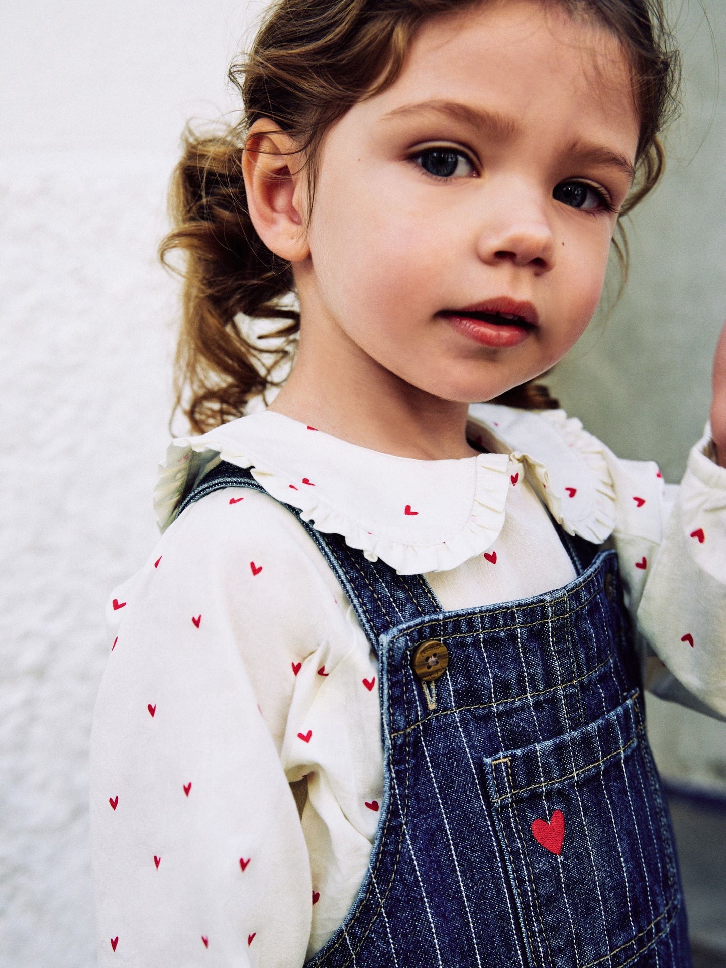 Dark Blue Denim Dungaree and Heart Print Blouse Set (3mths-7yrs)