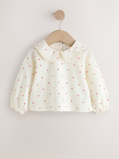 Dark Blue Denim Dungaree and Heart Print Blouse Set (3mths-7yrs)