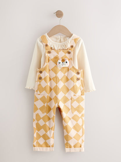 Yellow Harlequin Print Dungarees Set (3mths-7yrs)