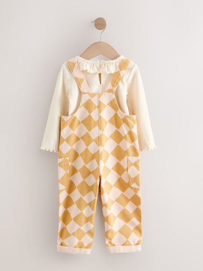 Yellow Harlequin Print Dungarees Set (3mths-7yrs)