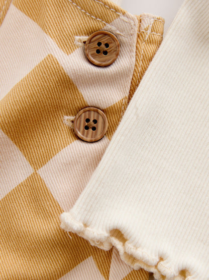 Yellow Harlequin Print Dungarees Set (3mths-7yrs)