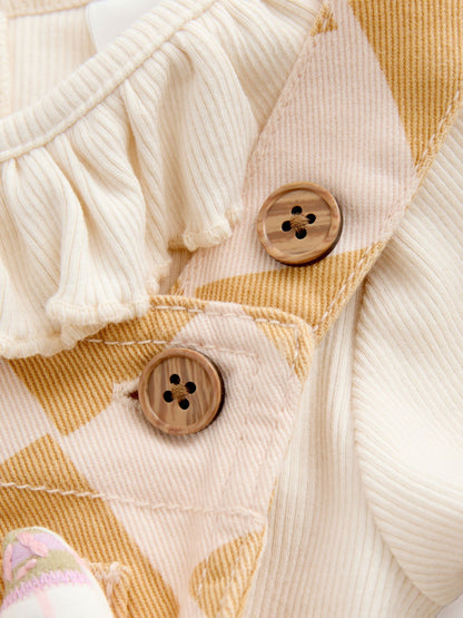 Yellow Harlequin Print Dungarees Set (3mths-7yrs)