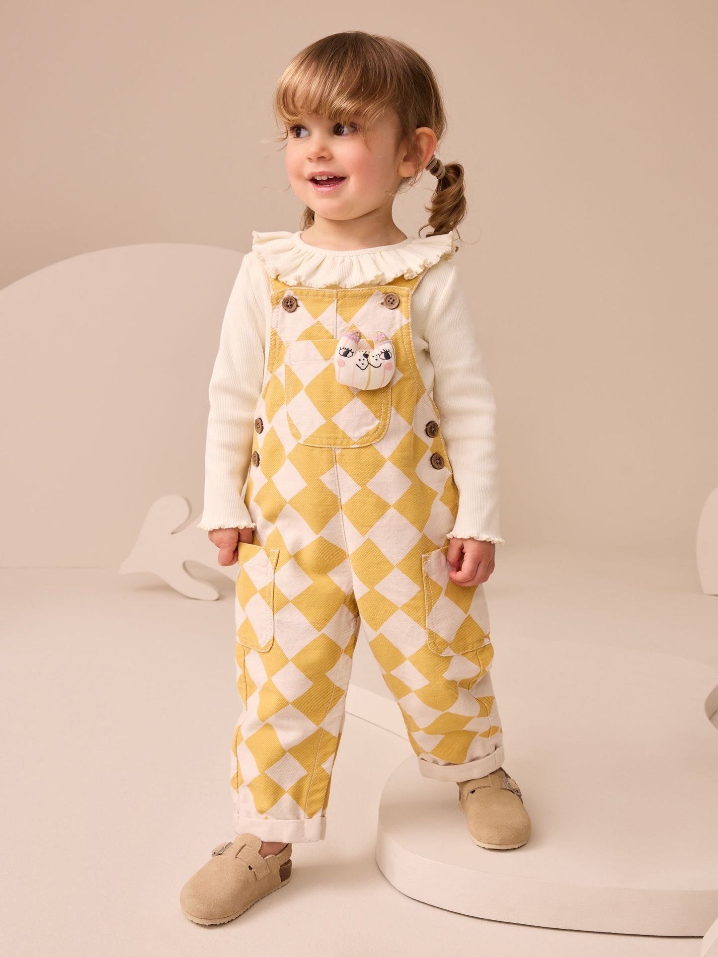 Yellow Harlequin Print Dungarees Set (3mths-7yrs)