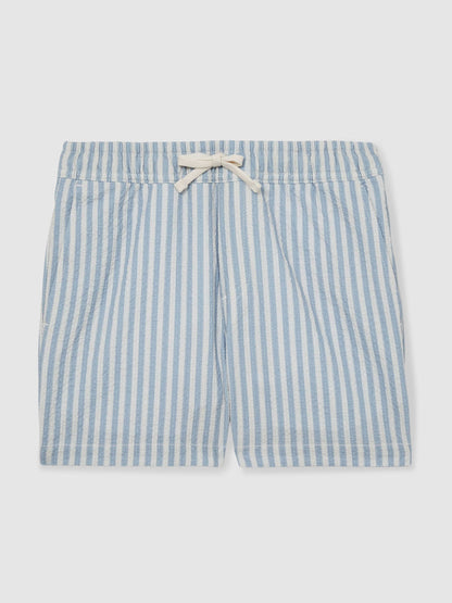 Reiss Soft Blue/White Bay 9-13 yrs Seersucker Striped Swim Shorts image 2