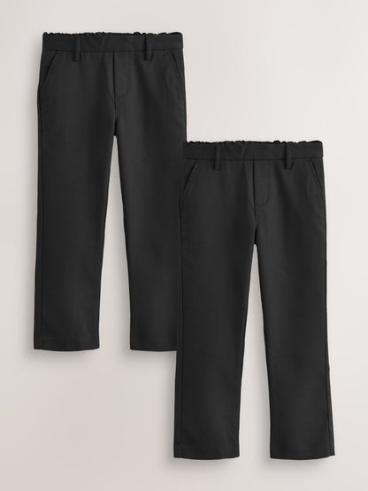 Dsiney Kidz - Black Straight Leg Pull On Waist School Trousers 2 Pack (3-17yrs) image 1