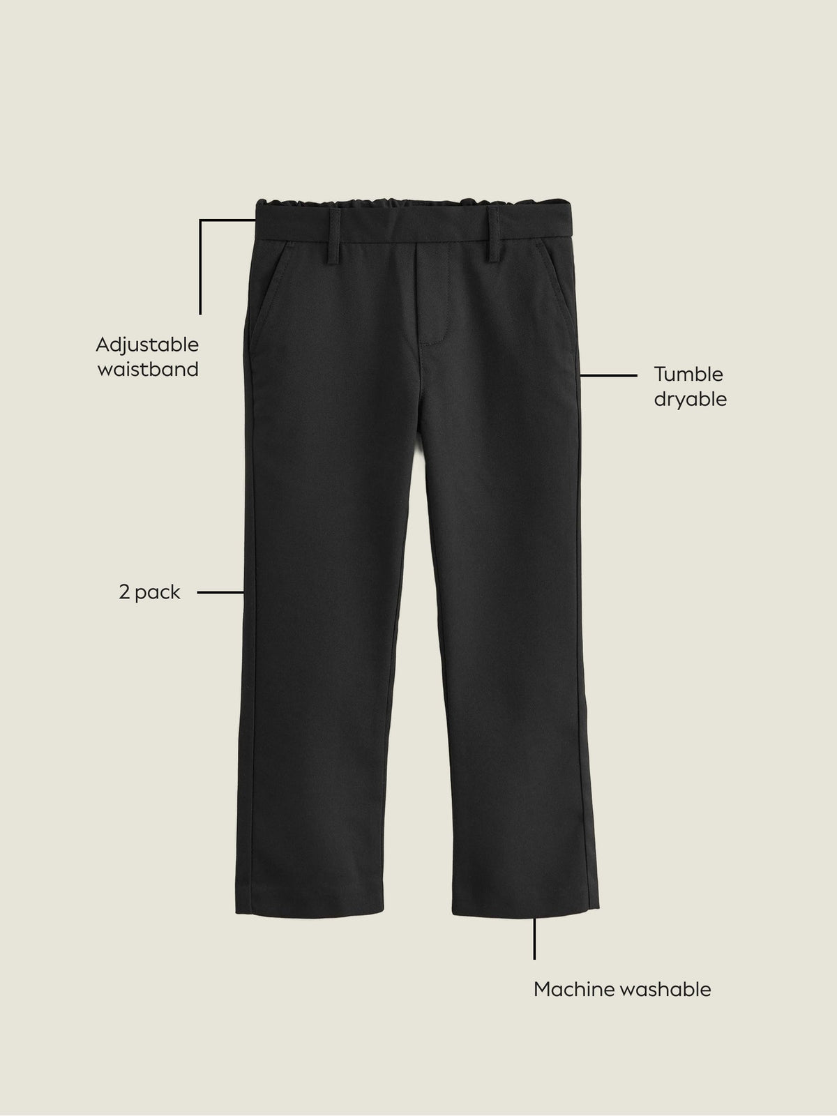 Dsiney Kidz - Black Straight Leg Pull On Waist School Trousers 2 Pack (3-17yrs) image 4