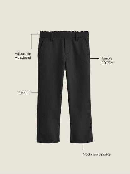 Dsiney Kidz - Black Straight Leg Pull On Waist School Trousers 2 Pack (3-17yrs) image 4