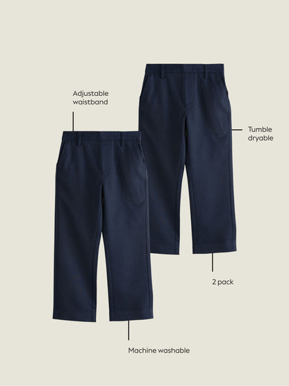 Dsiney Kidz - Navy Straight Leg Pull On Waist School Trousers 2 Pack (3-17yrs) image 4