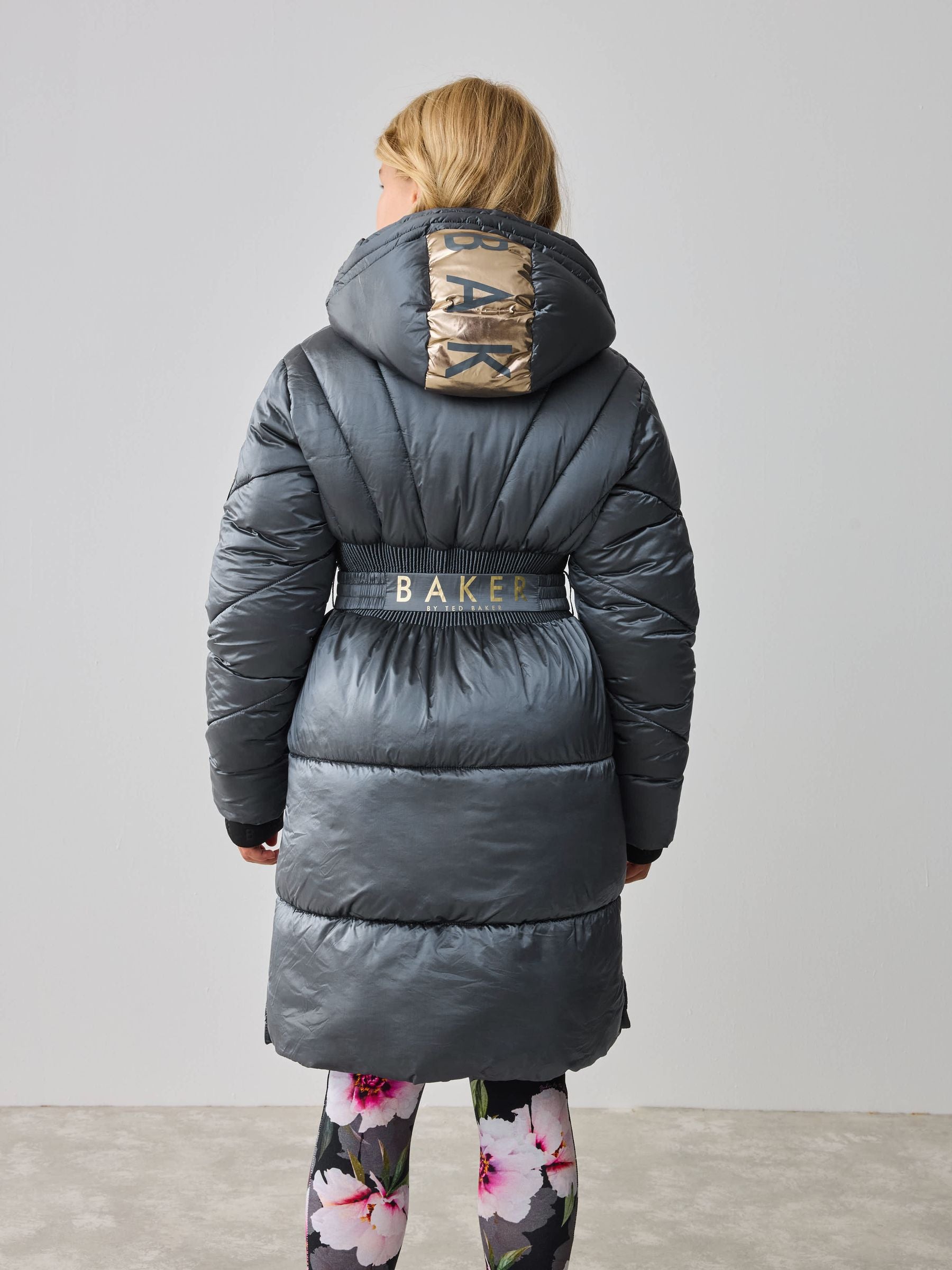 Baker by Ted Baker Navy Shower Resistant Pearl Belted Padded Coat image 2