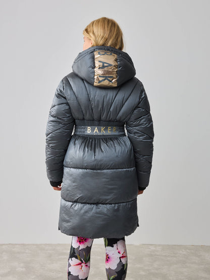 Baker by Ted Baker Navy Shower Resistant Pearl Belted Padded Coat image 2