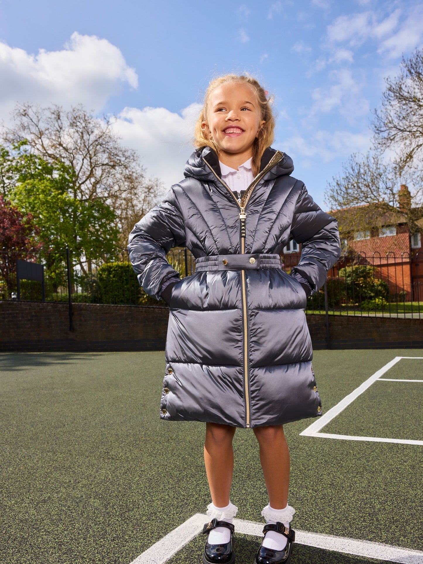 Baker by Ted Baker Navy Shower Resistant Pearl Belted Padded Coat image 5