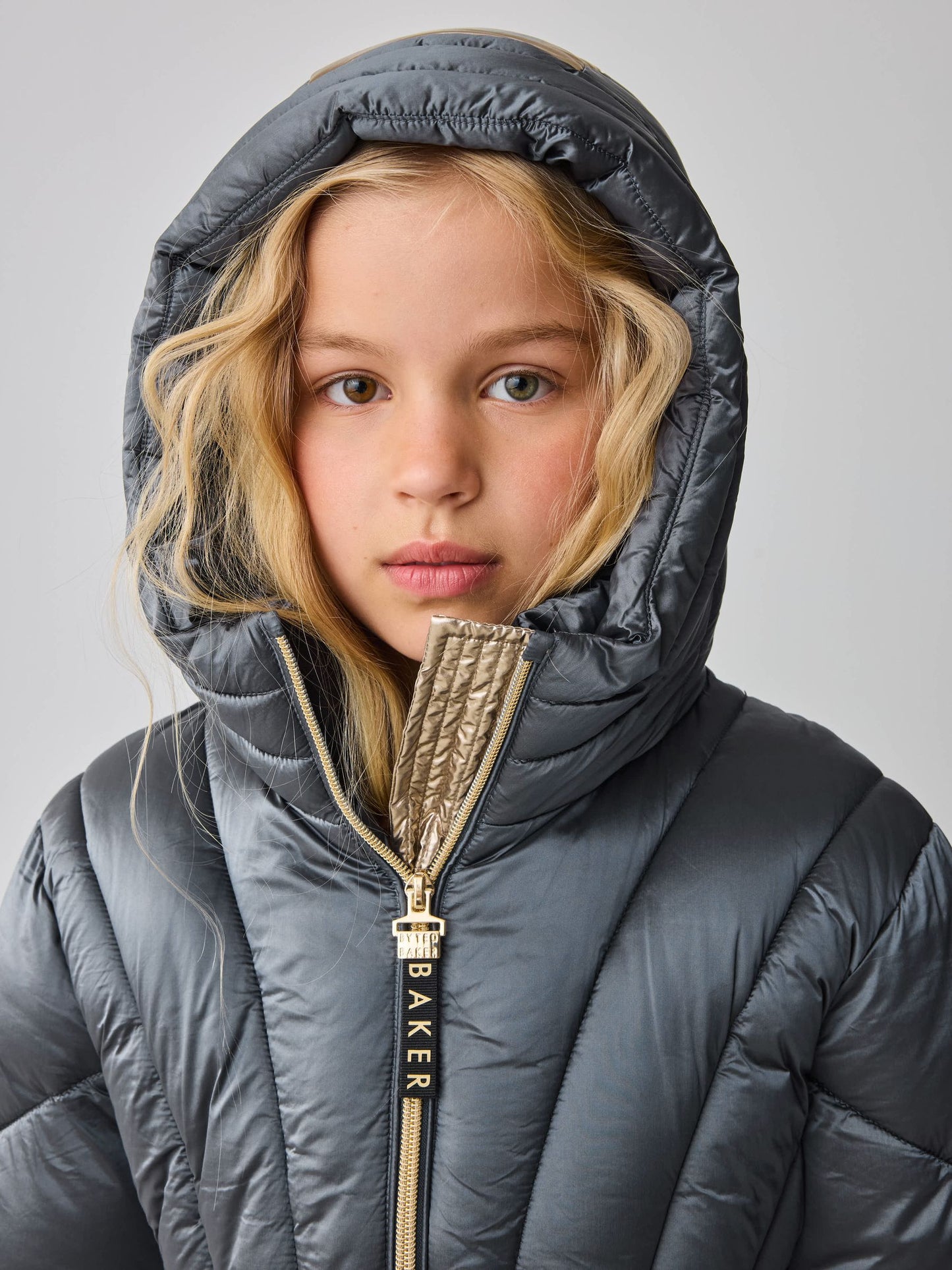 Baker by Ted Baker Navy Shower Resistant Pearl Belted Padded Coat image 8