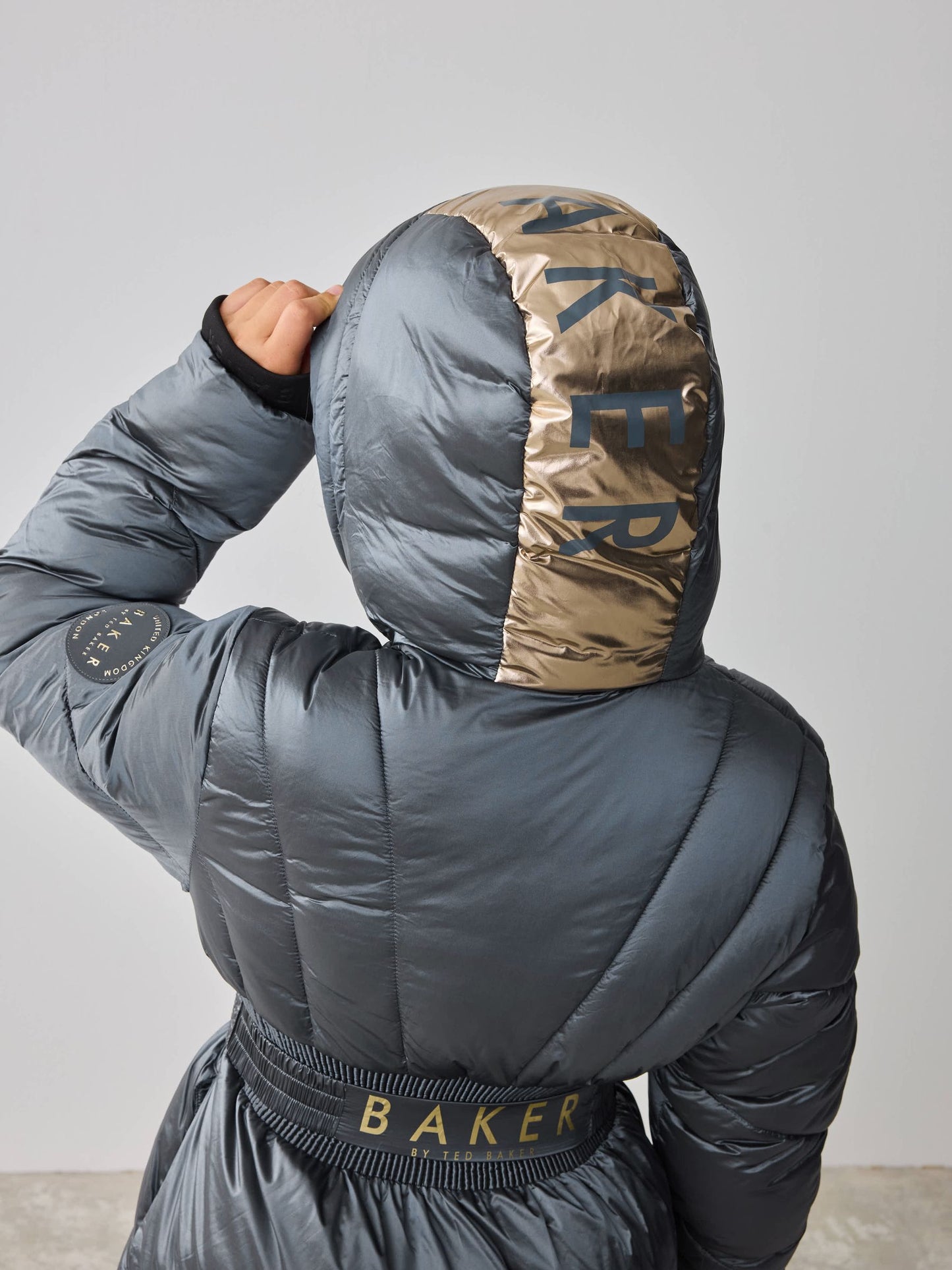 Baker by Ted Baker Navy Shower Resistant Pearl Belted Padded Coat image 9