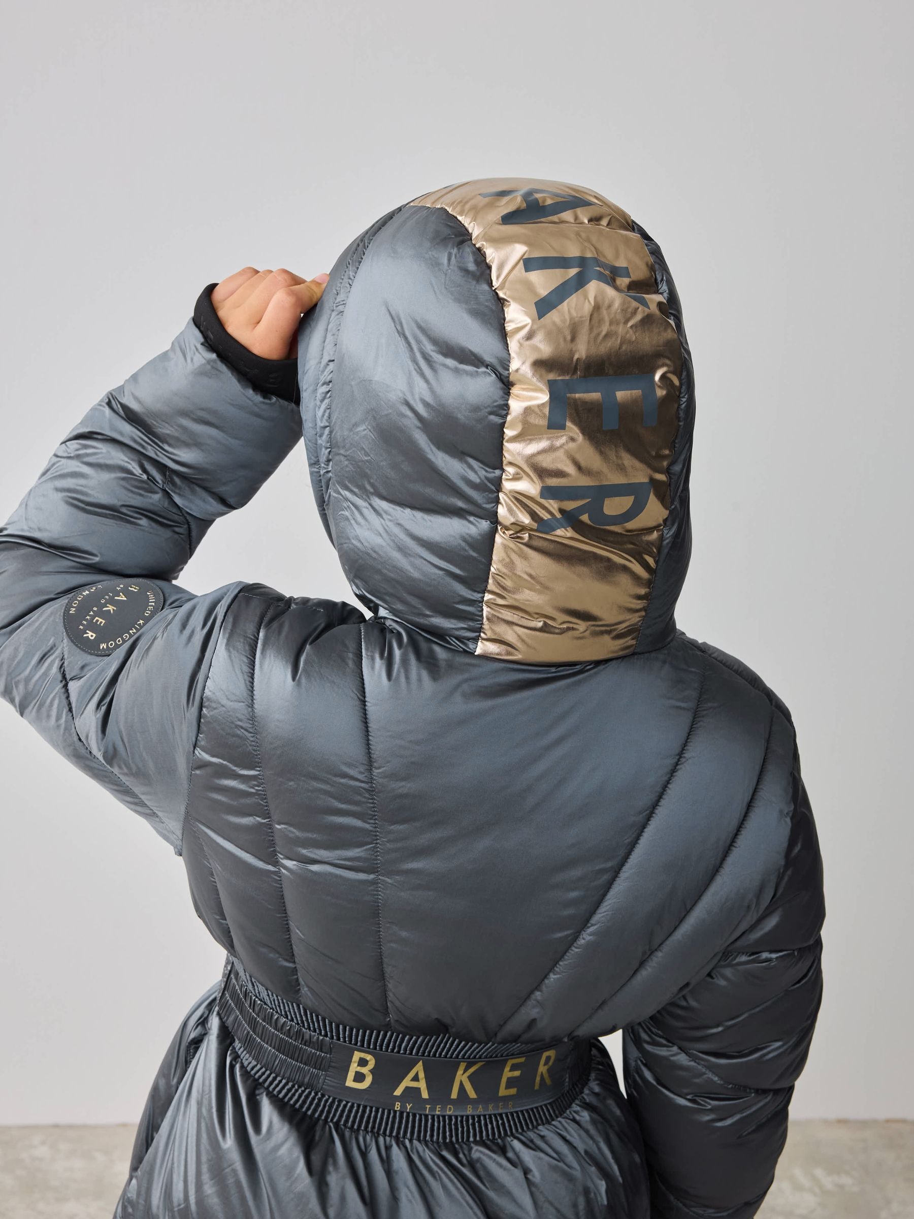 Baker by Ted Baker Navy Shower Resistant Pearl Belted Padded Coat image 9