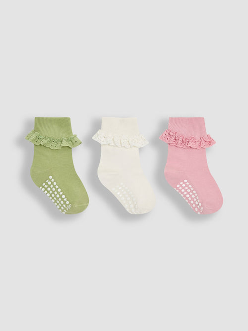 JoJo Maman Bébé Khaki Frilly Socks 3 Pack image 1