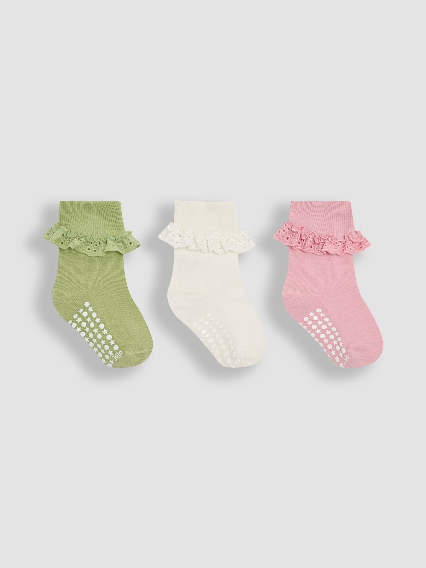 JoJo Maman Bébé Khaki Frilly Socks 3 Pack image 1