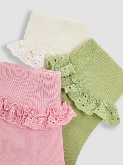 JoJo Maman Bébé Khaki Frilly Socks 3 Pack image 5