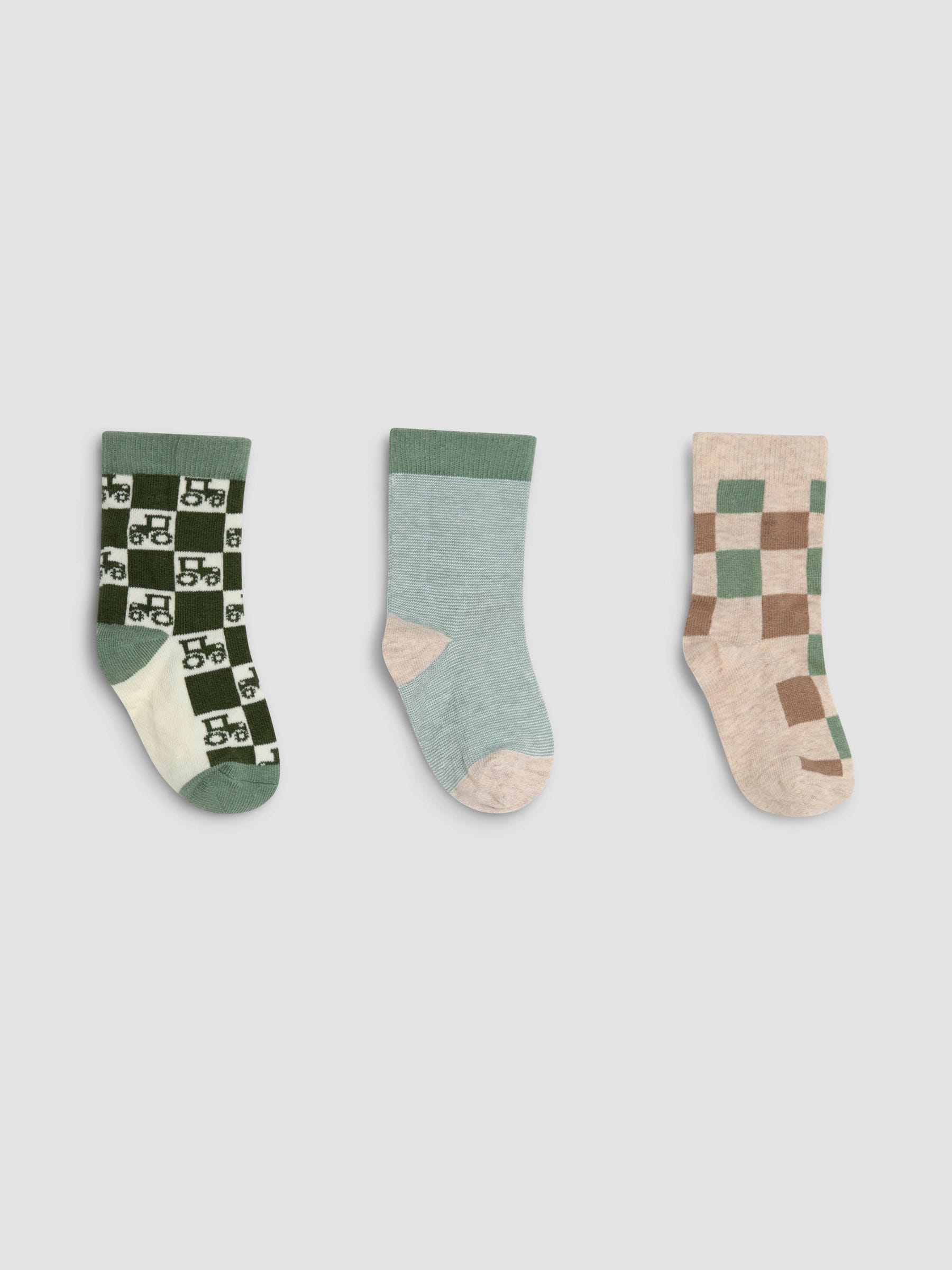 JoJo Maman Bébé Green 3-Pack Tractor Socks image 1