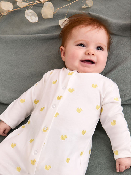 JoJo Maman Bébé Yellow Duck Cotton Duck Embroidered Sleepsuit image 1