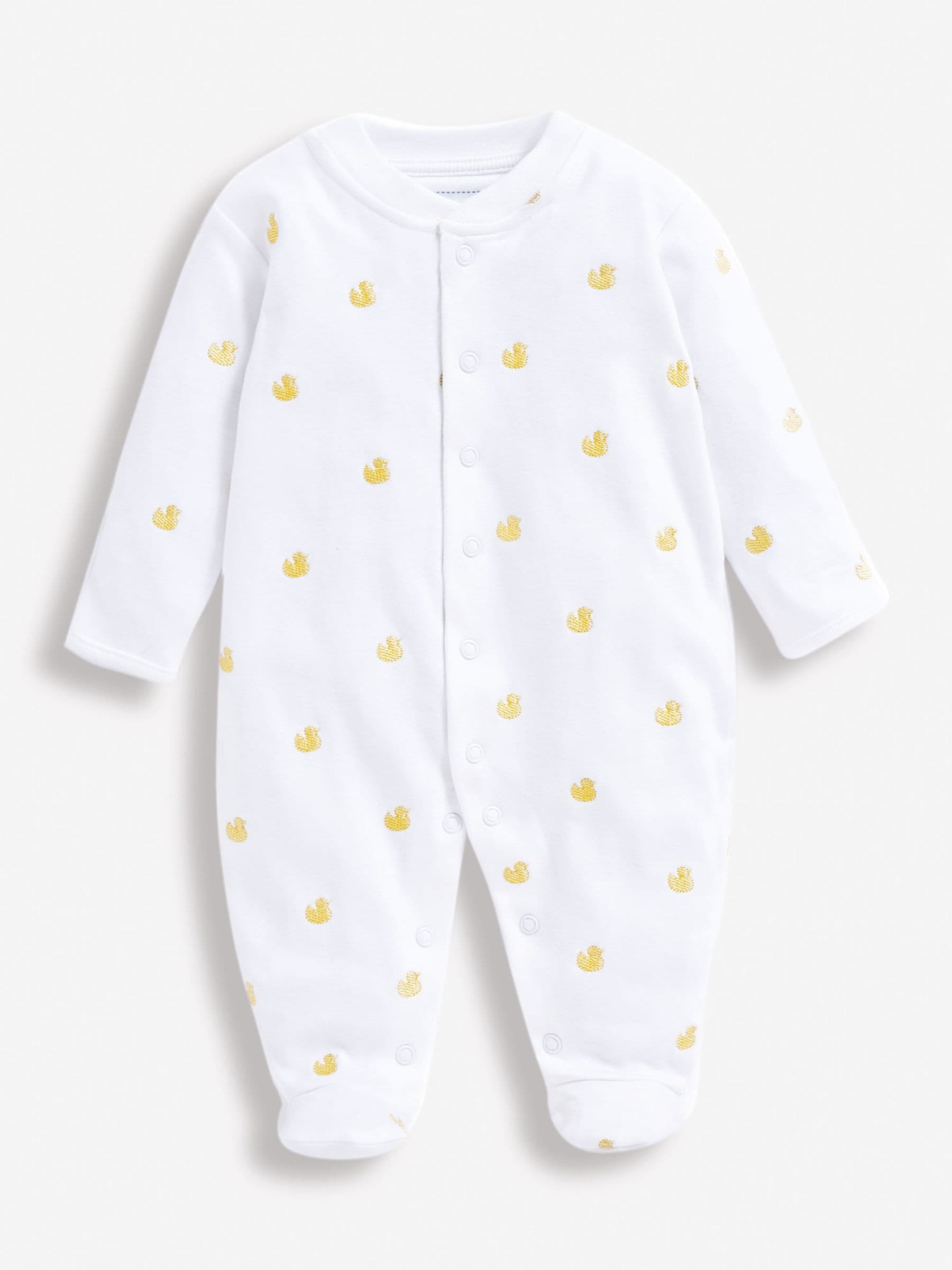 JoJo Maman Bébé Yellow Duck Cotton Duck Embroidered Sleepsuit image 6