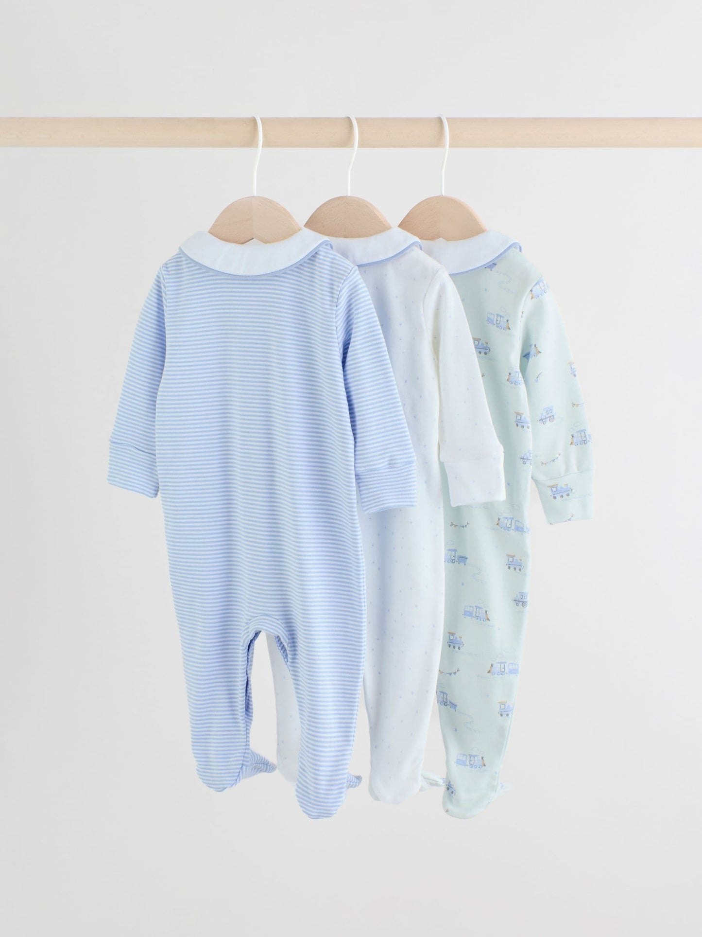 White/Blue Baby Embroidered Sleepsuits 3 Pack