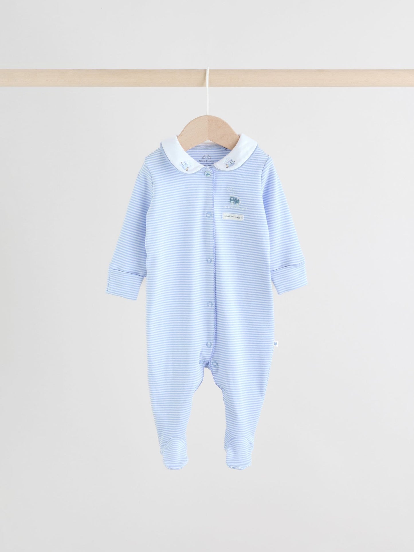 White/Blue Baby Embroidered Sleepsuits 3 Pack